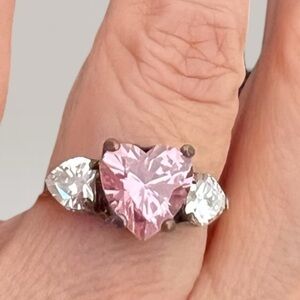 Gold over silver ring size 8 pink heart CZ stamped .925, NIB